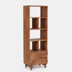 Libreria 177h cm in legno di acacia con 2 cassetti - Freia Acacia