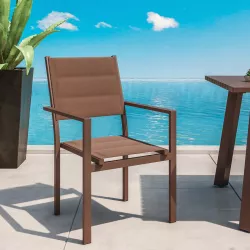 Sedia con braccioli  in alluminio e textilene imbottito marrone – Carioca
