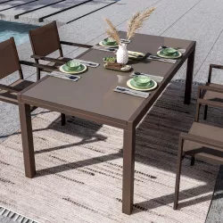 Tavolo da pranzo allungabile con top in vetro 180/240x90 cm in alluminio marrone - Carioca