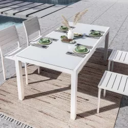 Tavolo da pranzo allungabile con top in vetro 180/240x90 cm in alluminio bianco - Carioca