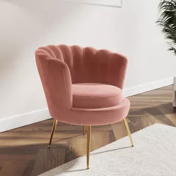 Poltrona conchiglia in velluto rosa antico con seduta imbottita e gambe oro - Snob