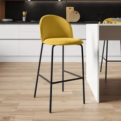Sgabello in velluto senape con gambe nere - Wilmer