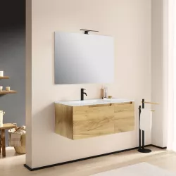 Mobile bagno sospeso 100 cm rovere europeo con specchio - Koda