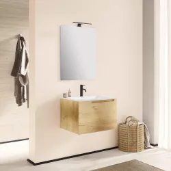 Mobile bagno sospeso 60 cm rovere europeo con specchio - Koda