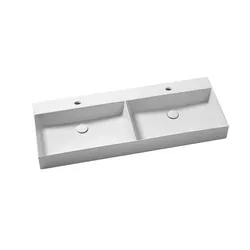 Lavabo sospeso o d'appoggio a doppia vasca 122 cm in ceramica bianco - Elegance Squared
