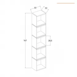 Libreria 32x167h cm in legno bianco 5 ripiani - Kantiko