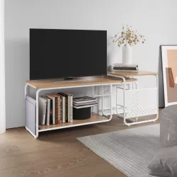 Mobile porta tv 110 cm in legno rovere chiaro e metallo bianco - Olaf