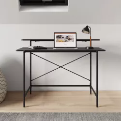 Tavolino contenitore 42 cm in metallo nero con piano in legno - Monroe