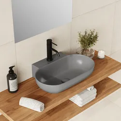 Lavabo d'appoggio 56x40 cm in ceramica grigio opaco monoforo - Cloe