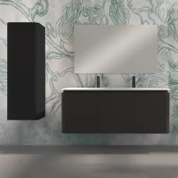 Mobile sospeso 140 cm nero grafite con lavabo specchio e colonna sospesa - Grent