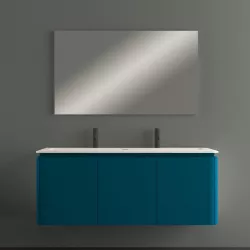 Mobile sospeso 140 cm blu golfo opaco con 6 cassetti con lavabo e specchio - Grent