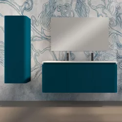 Mobile sospeso 140 cm blu golfo opaco con lavabo specchio e colonna - Grent