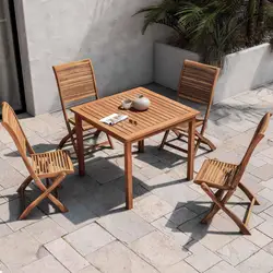 Set pranzo con tavolo 90x90 cm e 4 sedie pieghevoli in legno di acacia - Paja