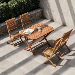 Set pranzo con tavolo allungabile 120/160x80 cm e 4 sedie pieghevoli in legno di acacia - Paja