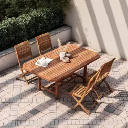 Set pranzo tavolo allungabile 180/260x110 cm con 4 sedie pieghevoli in legno di acacia - Paja