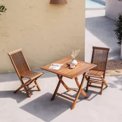 Set pranzo tavolo pieghevole 80x80 cm e 2 sedie in legno teak - Louis