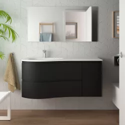 Mobile sospeso asimmetrico da 120 cm con lavabo a sinistra nero carbone opaco - Lola