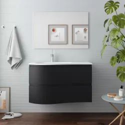 Mobile sospeso asimmetrico da 90 cm con lavabo a sinistra nero carbone opaco - Lola