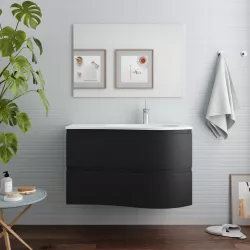 Mobile sospeso asimmetrico da 90 cm con lavabo a destra nero carbone opaco - Lola