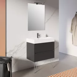 Mobile bagno sospeso da 80 cm soft touch nero carbone opaco con top lavabo e specchio - Agata