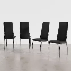 Set 4 sedie in similpelle nera con schienale alto e gambe arcuate cromo - Regina