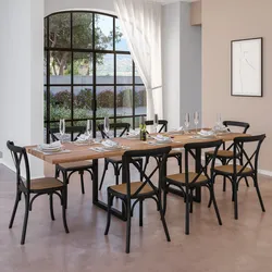 Tavolo allungabile 180-280x90 cm piano in legno di acacia 26 mm e gambe a U 5x5 in metallo nero - Freia Stone