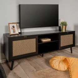 Mobile porta tv 150x52h cm in legno nero con 2 ante effetto intreccio viennese - Cardiff
