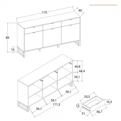 Madia 120x88h cm in legno naturale e antracite con 2 ante e 3 cassetti -  Sinatra