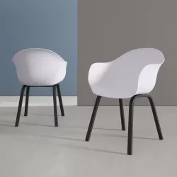 Set 2 sedie in polipropilene bianco con gambe nere - Holmen