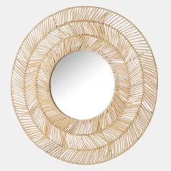 Specchio da parete 55 cm in metallo naturale e rattan