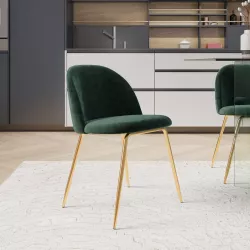 Sedia in velluto verde scuro con gambe oro - Melt