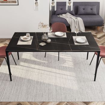 DEGHI TAVOLI Tavolo Da Pranzo Estensibile 160-240 Cm Con Piano In Vetro  Nero - Buren