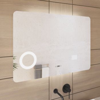 Specchio bagno rettangolare LED con orologio ingranditore e accensione a  sfioro