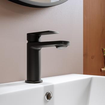 Rubinetto Lavabo Bagno A Cascata Moderno - Miscelatore Alto In Ottone Con Finitura Nero Opaco, Facile Installazione