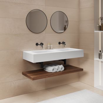 Lavabo 120 cm bianco opaco con mensola inferiore rovere africa - Agua