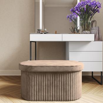 Pouf Contenitore In Velluto - Puffo Rotondo Con Piedini Legno Per Salotto - Foto 8