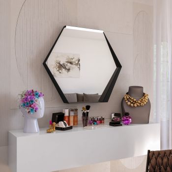 Specchio da bagno tondo Ø 60 cm con cornice e cinghia nera - Chablis