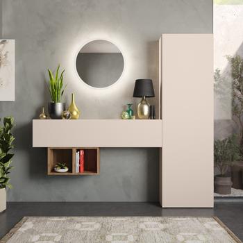 Gecheer Mobiletto Da Ingresso BODO – Grigio 50x40x157 Cm Con 3 Ganci E Cassetto – Mobile Salvaspazio In Legno Di Pino E Truciolato Per Corridoio E Ingresso