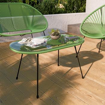 Shintenchi Set di 4 mobili da esterno da patio, divano componibile in vimini e rattan con tavolino da caffè in vetro, nero