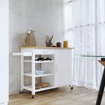 Carrello Da Cucina Con 3 Ante, Cassetto E 3 Portabottiglie - Mobile Con Ruote Per Cucina, Sala O Ristorante, Bianco