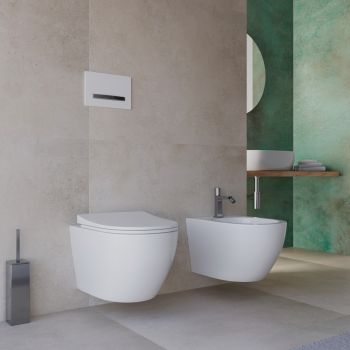 Coppia di Sanitari WC e Bidet Sospesi in Ceramica 48.5x36.5x36.5 cm Rimless  Round Bianco