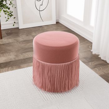 Pouf rotondo 54 cm in velluto rosa antico con anello dorato - Isolda