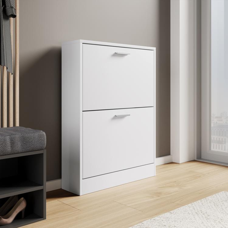Gecheer Scarpiera A Muro Salvaspazio: 60x18x60 Cm, Ripiani Ribaltabili, Colore Bianco
