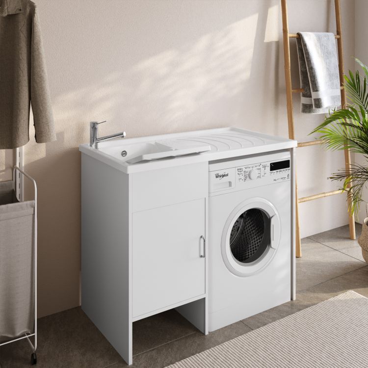 Mobile lavanderia porta lavatrice con lavabo integrato 116 x h.87,5 x 63  cm, rosso