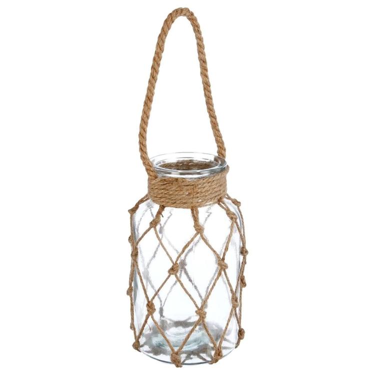 Deco 79 Lanterna in vetro con corda di legno, 25,4 x 48,9 cm
