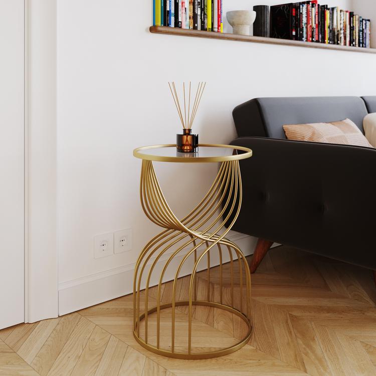 Tavolino Da Caffè In Vetro Temperato - 106x50x45 Cm - 2 Ripiani - Struttura Metallo - Dorato - Foto 3