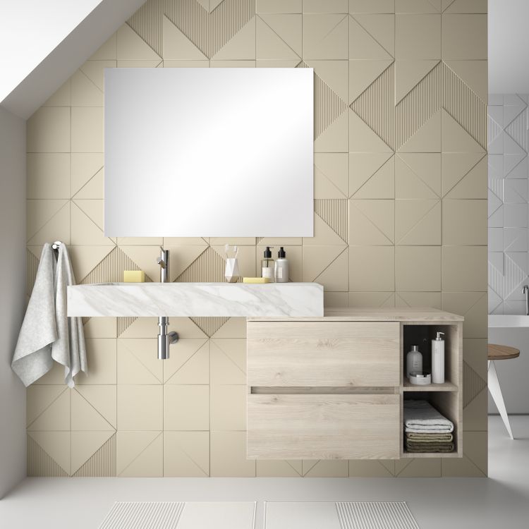 Mobile bagno sospeso portalavabo sx 120 cm rovere portofino con lavabo  bianco marmo - Nancy