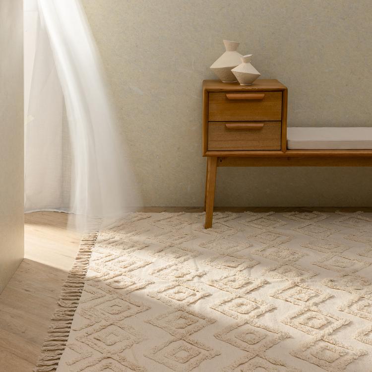 Lahome Tappeto lungo per corridoio e cucina a scacchi, 5 x 15 cm, lavabile con nappe, in cotone, non perde pelo, per camera da letto, beige