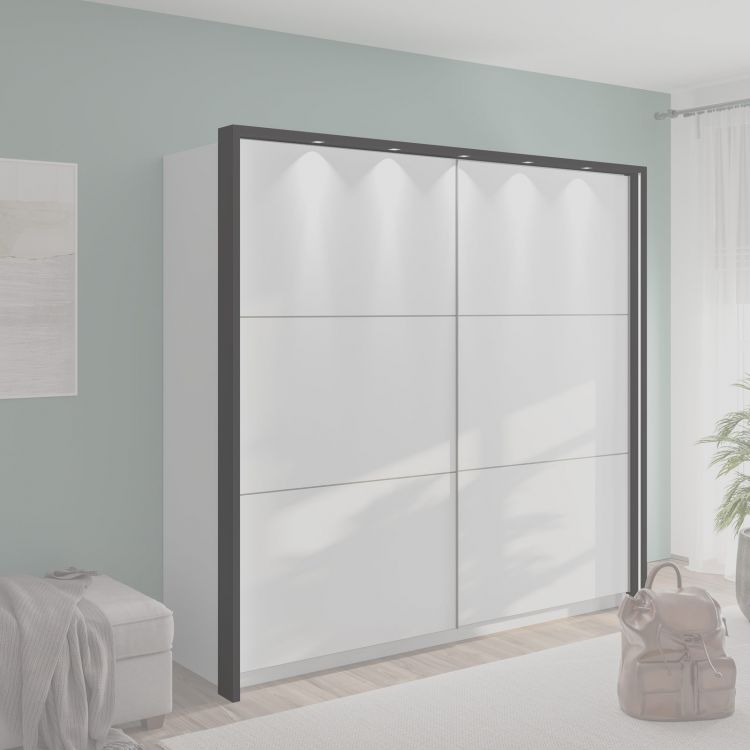 Armadio 220x218 h cm in legno grafite e savana con specchio - Gilde