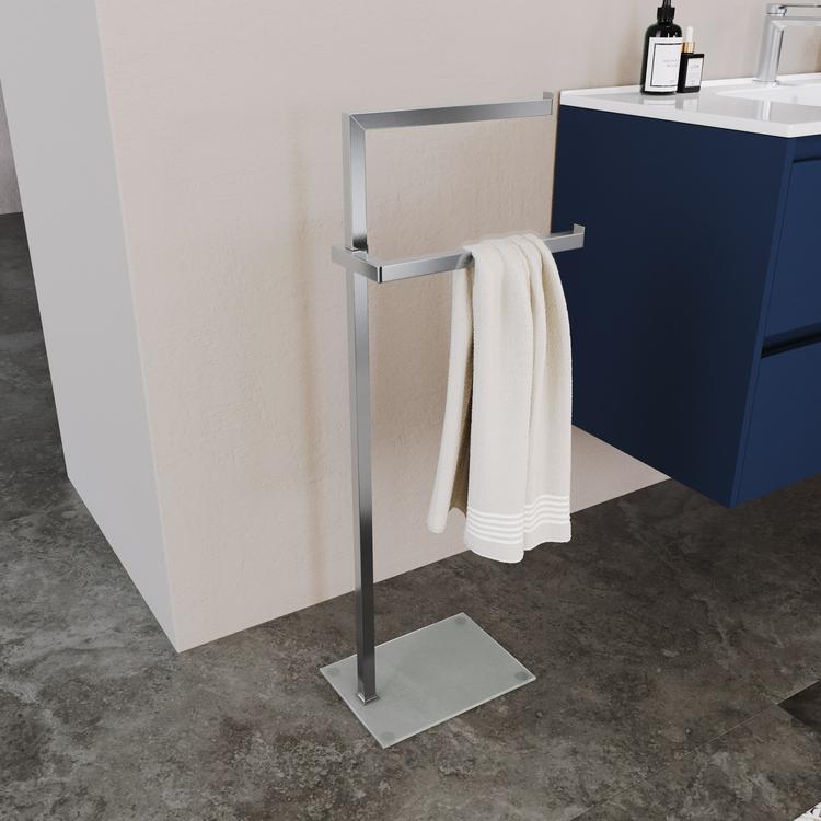 Portasciugamani Da Terra 3 Binari - In Ferro Bianco, 60x90 Cm, Con Ripiano, Stile Retrò